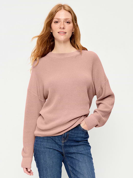 Seaside Cotton Shaker Oversized Tunic Sweater - Powder Pink