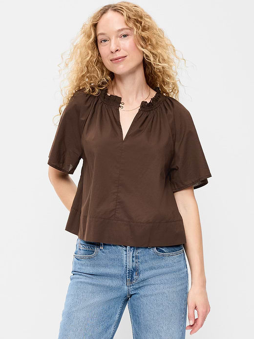 Loose Short-Sleeve Top - Brown