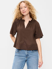 Loose Short-Sleeve Top - Brown