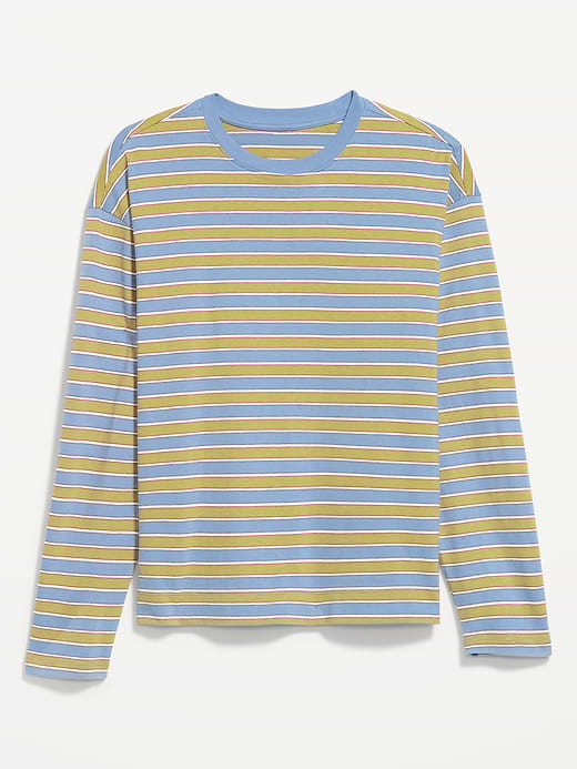Vintage Long-Sleeve Crew-Neck T-Shirt - Blue/Green Stripe