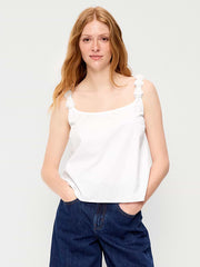 Rosette-Strap Tank Top - White Lilies