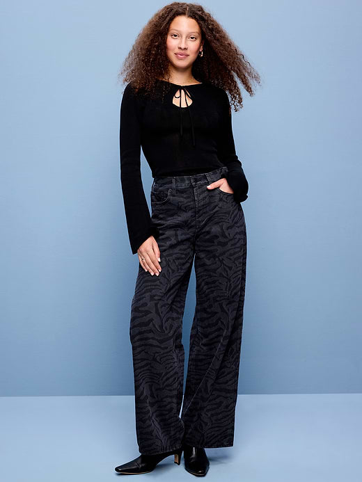 High-Waisted Baggy Wide-Leg Jeans - Black Zebra