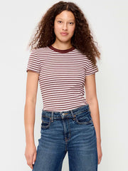 Snug Crop Ribbed T-Shirt - Pink Multi-Stripe