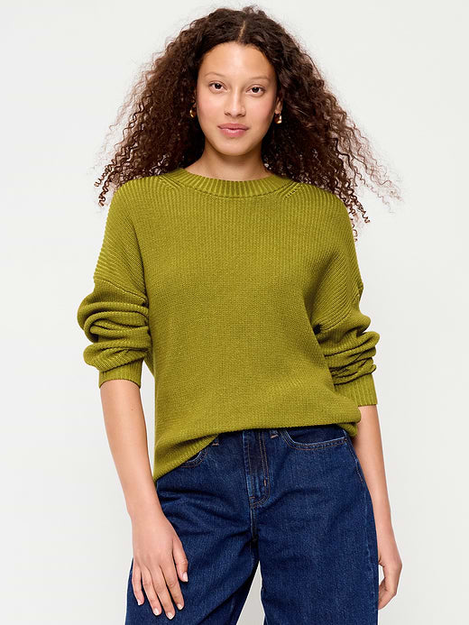 Seaside Cotton Shaker Oversized Tunic Sweater - Mysterious Fern