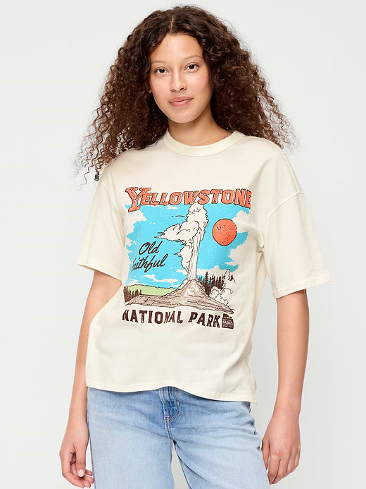 Yellowstone National Park Crew-Neck Oversized T-Shirt - Sea Salt