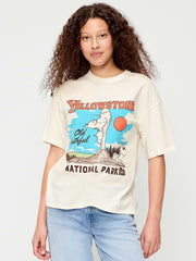 Yellowstone National Park Crew-Neck Oversized T-Shirt - Sea Salt