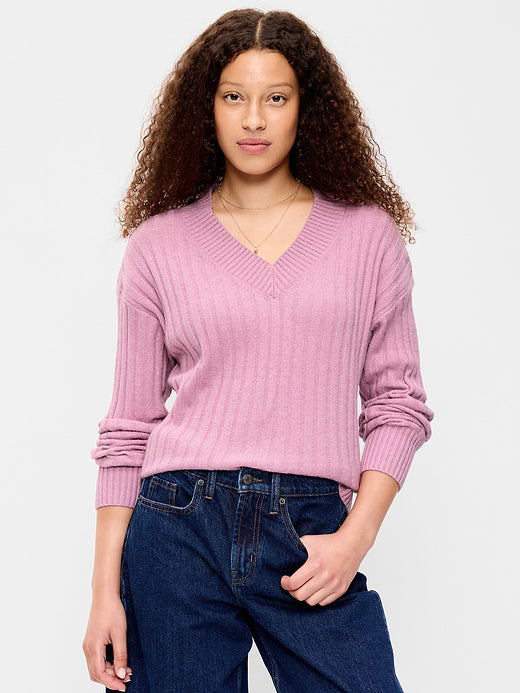 SoSoft Ribbed V-Neck Sweater - Rose Dawn