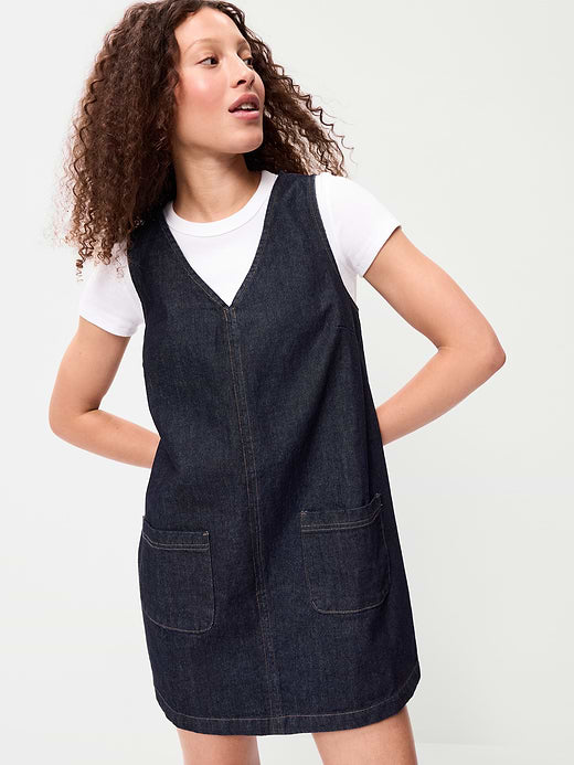 Patch Pocket Denim Mini Dress - Dark Wash