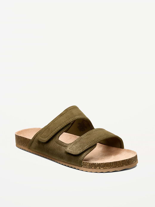 Faux-Suede Double-Strap Slide Sandals for Men - Dark Olive