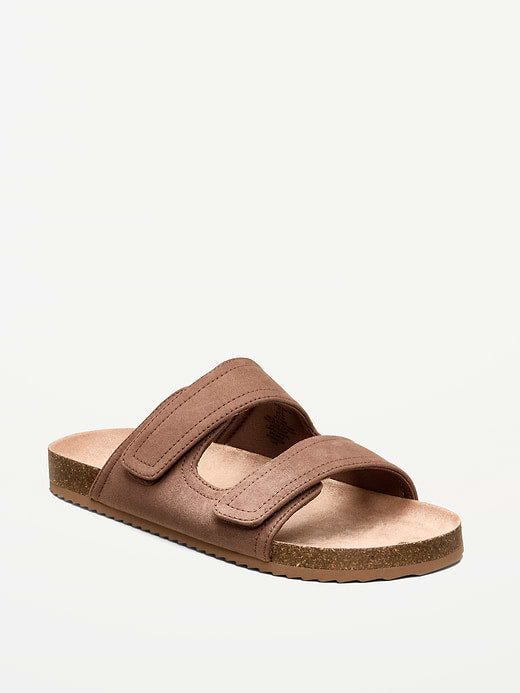 Faux-Suede Double-Strap Slide Sandals for Men - Brown
