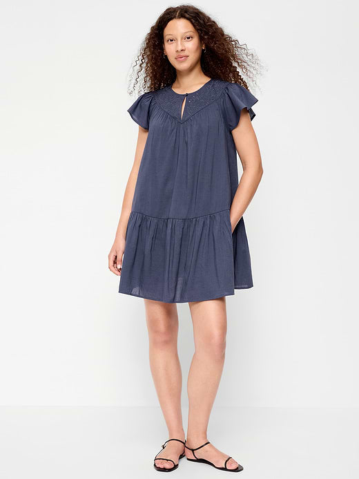 Flutter-Sleeve Mini Swing Dress - Volcanic Glass