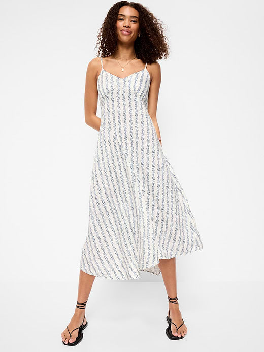 Fit & Flare Tie-Back Asymmetrical Midi Dress - Blue Floral