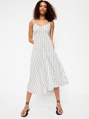 Fit & Flare Tie-Back Asymmetrical Midi Dress - Blue Floral