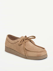 Faux-Suede Lace-Up Derby Boots for Women - Chestnut