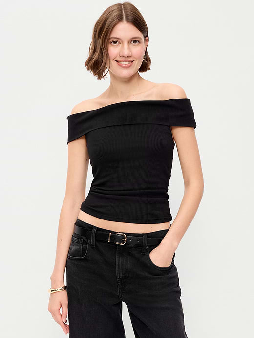 Off-The-Shoulder Fitted Top - Black Jack