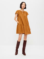Flutter-Sleeve Mini Swing Dress - Redwood Burl