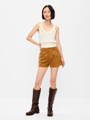 High-Waisted Faux-Suede Shorts - Warm Coffee