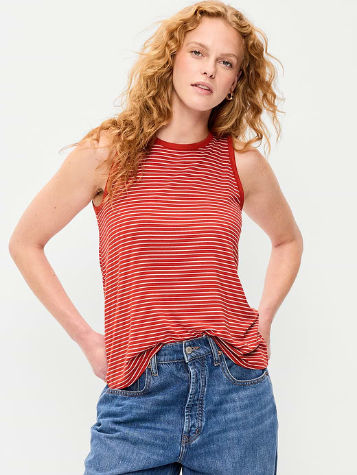 Luxe High-Neck Tank Top - Red Stripe