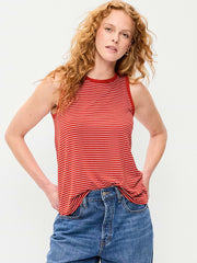 Luxe High-Neck Tank Top - Red Stripe