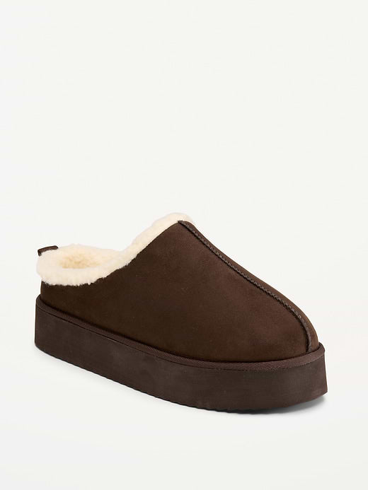 Faux-Suede Platform Mule Clogs for Women - Black Coffee