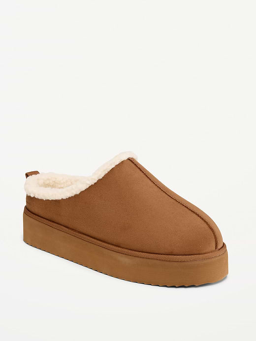 Faux-Suede Platform Mule Clogs for Women - Chestnut