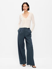 High-Waisted Wide-Leg Trouser - Navy Plaid