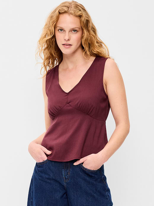 Sleeveless V-Neck Tie-Back Top - Reddy Or Not