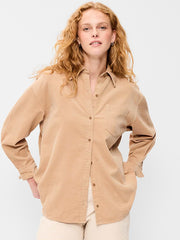 Oversized Boyfriend Button-Down Corduroy Shirt - Dried Linen