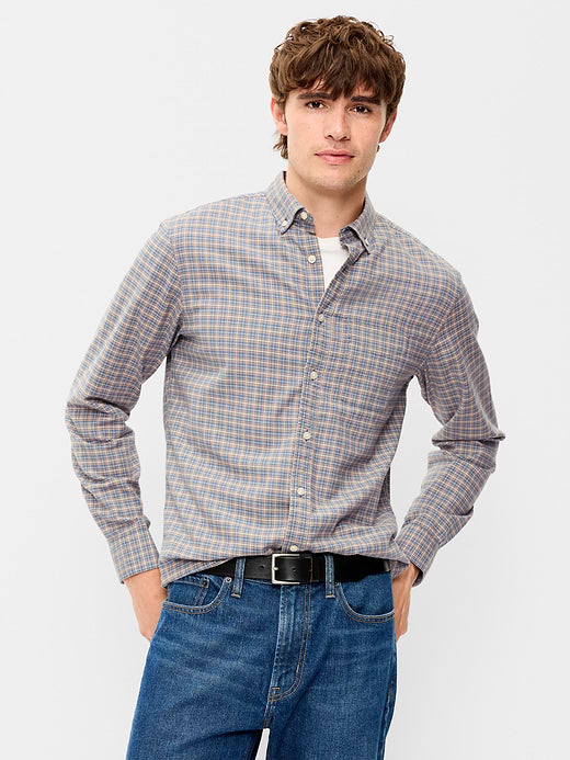 Classic Fit Everyday Oxford Shirt - Brown/Blue Plaid