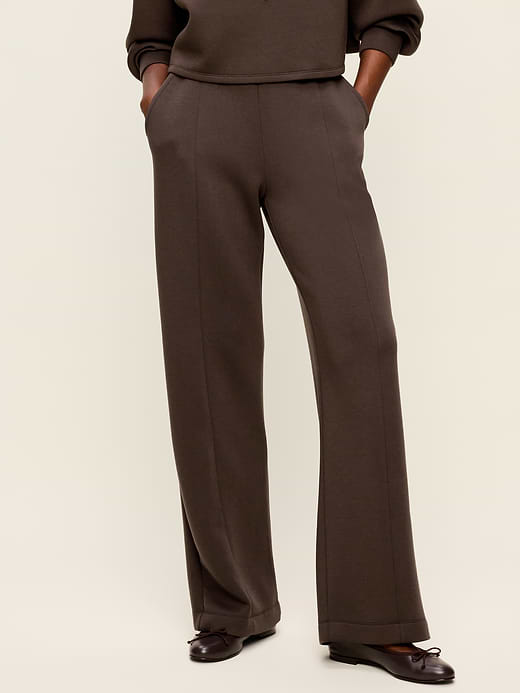 High-Waisted Bounce Fleece Wide-Leg Sweatpants - Black Coffee