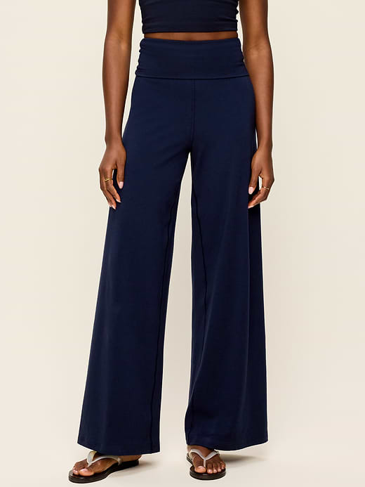 High-Waisted PowerChill Fold-Over Wide-Leg Pants - In the Navy