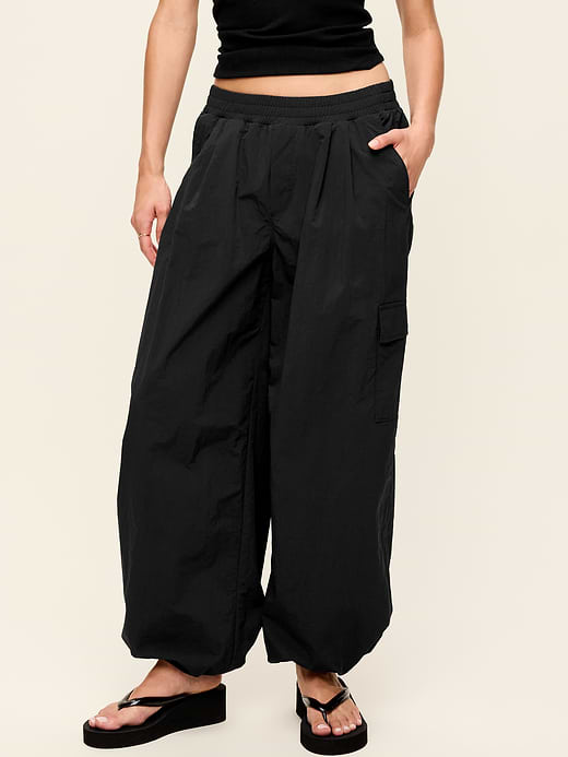Mid-Rise Adjustable Active Woven Utility Pants - Black Jack