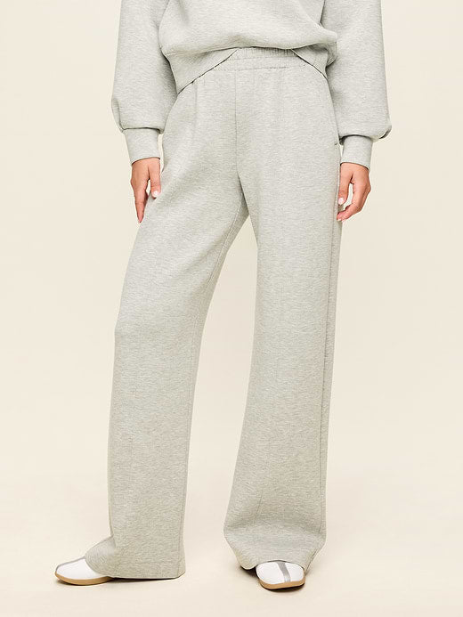 High-Waisted Bounce Fleece Wide-Leg Sweatpants - Heather Grey