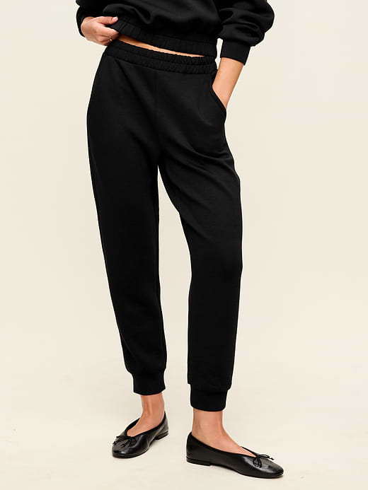 High-Waisted Bounce Fleece Jogger Sweatpants - Black Jack