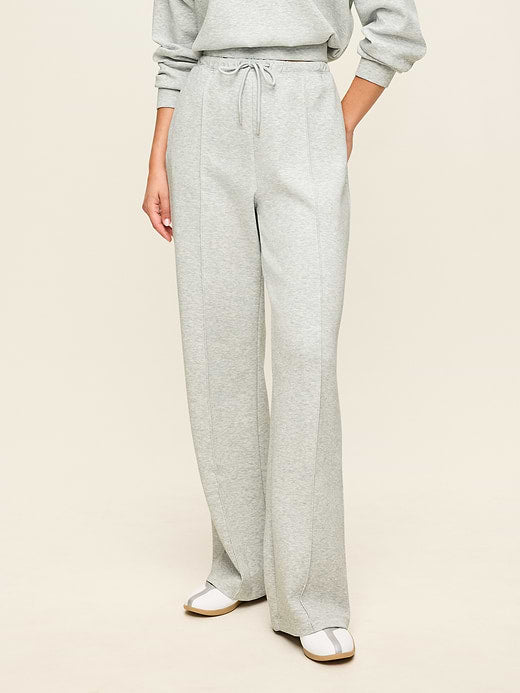Mid-Rise Dynamic Fleece Textured Wide-Leg Sweatpants - Heather Grey