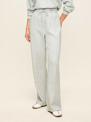 Mid-Rise Dynamic Fleece Textured Wide-Leg Sweatpants - Heather Grey