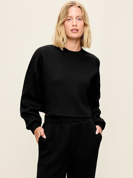 Bounce Fleece Crew-Neck Cropped Sweatshirt - Black Jack