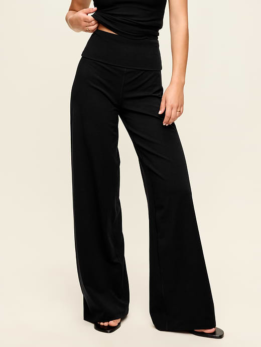 High-Waisted PowerChill Fold-Over Wide-Leg Pants - Black Jack