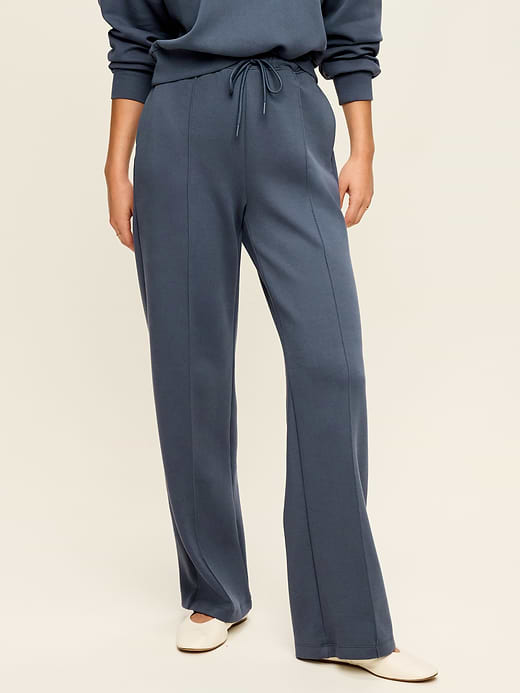 Mid-Rise Dynamic Fleece Textured Wide-Leg Sweatpants - Dusk Navy