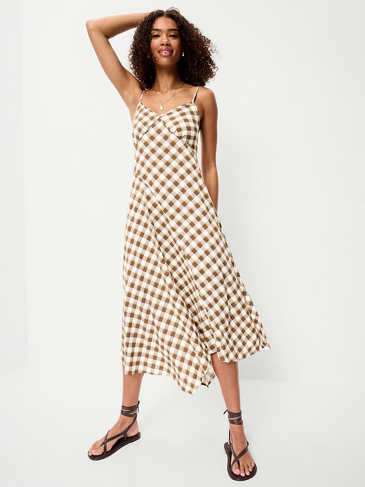 Fit & Flare Tie-Back Asymmetrical Midi Dress - Plaid