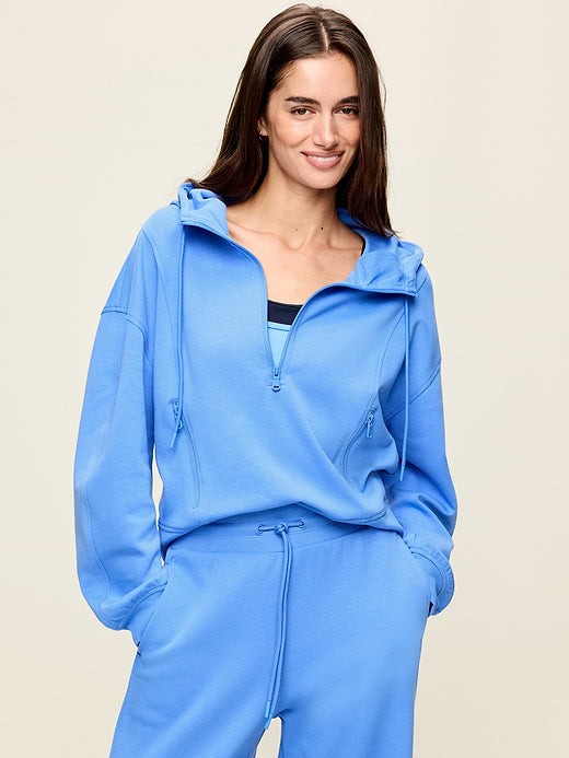 Dynamic Fleece Half-Zip Hoodie Sweatshirt - Light Blue