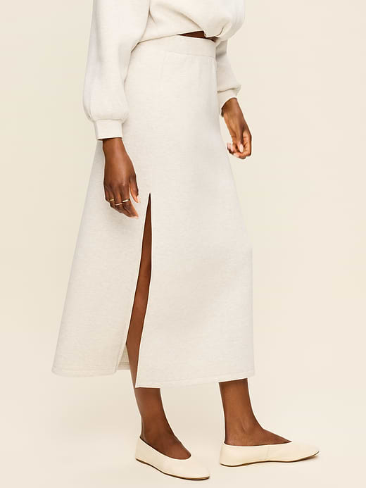 High-Waisted Bounce Fleece Maxi Skirt - Oatmeal Heather