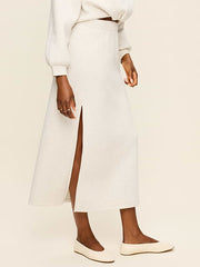 High-Waisted Bounce Fleece Maxi Skirt - Oatmeal Heather