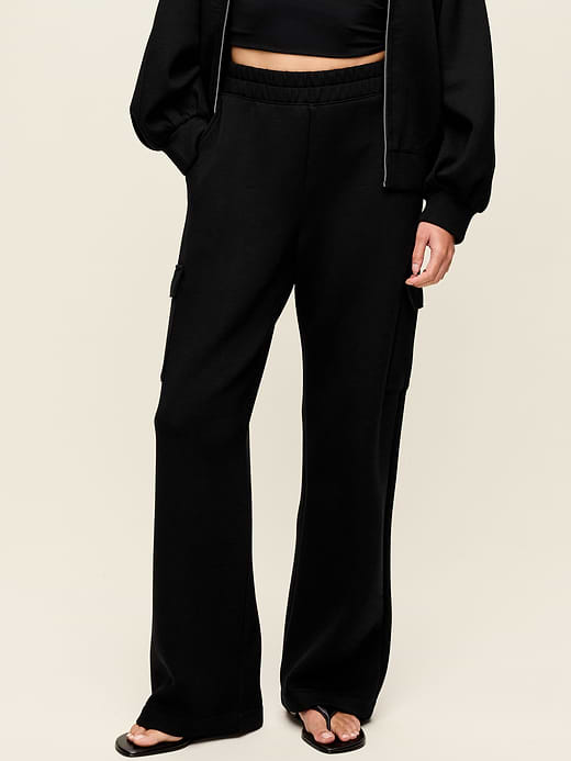 High-Waisted Bounce Fleece Wide-Leg Cargo Sweatpants - Black Jack