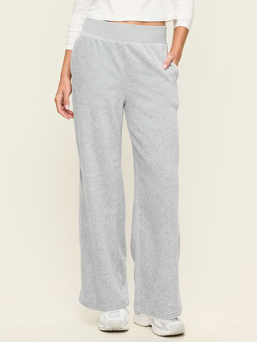 Extra High-Waisted Performance Fleece Wide-Leg Sweatpants - Light Heather Gray