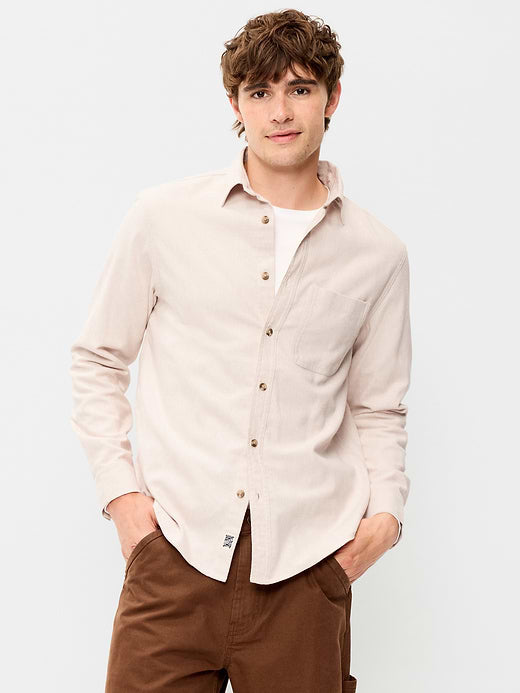 Relaxed Long-Sleeve Flannel Pocket Shirt - Oatmeal Heather