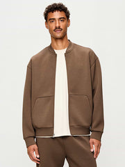Bounce Fleece Oversized Bomber Jacket - Saddle Brown