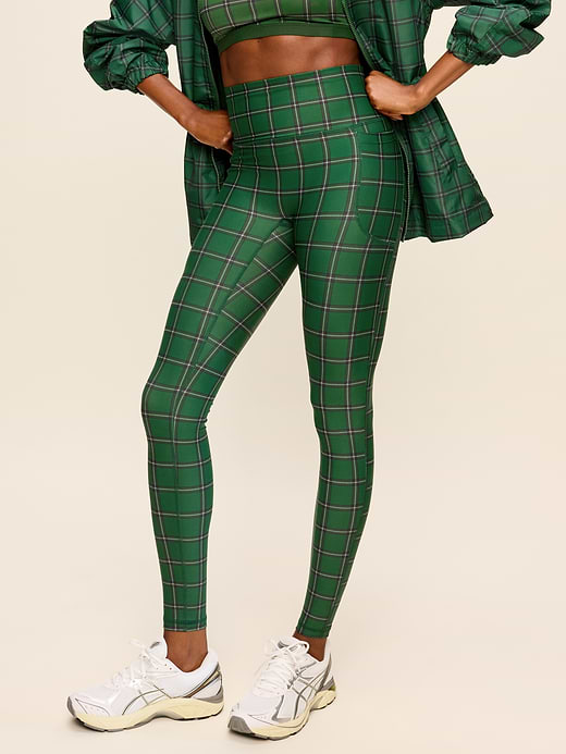 Extra-High Waisted PowerSoft Boundless Full-Length Pocket Leggings - Green Plaid