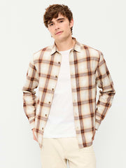 Relaxed Long-Sleeve Plaid Flannel Pocket Shirt - Orange Plaid