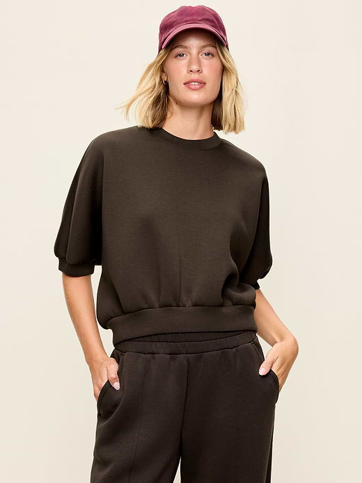 Bounce Fleece Dolman-Sleeve Top - Black Coffee